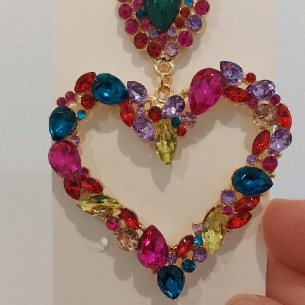 Colorful Heart Drop Earrings - Picture 6 of 6